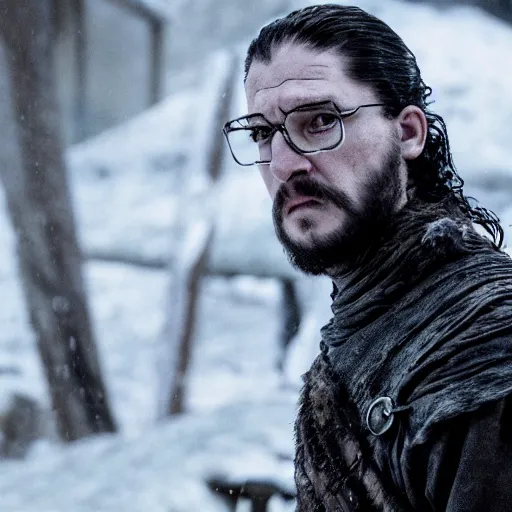 Prompt: film still of gordon freeman as jon snow in game of thrones