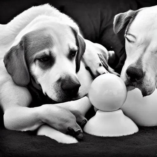 Image similar to award winning photograph, dog licking balls