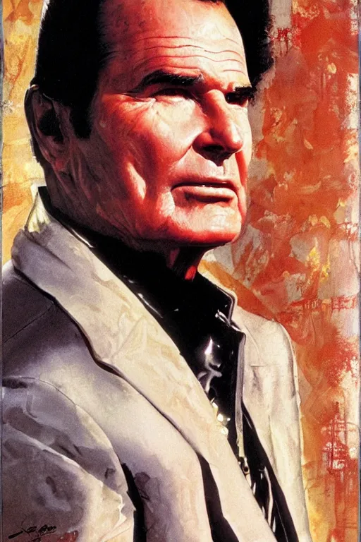 Prompt: James Garner portrait by Drew Struzan