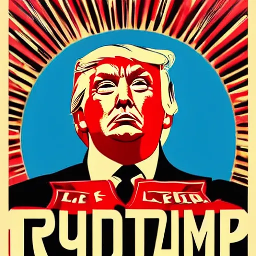 Prompt: a vibrant propaganda poster of the leader of soviet russia donald trump, colorful, intricate, bright, poster