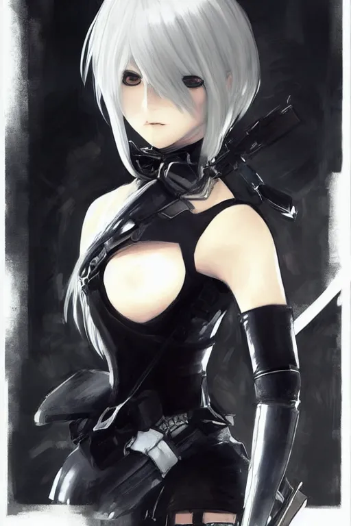 Image similar to a portrait of 2B from Nier Automata by Yoji Shinkawa