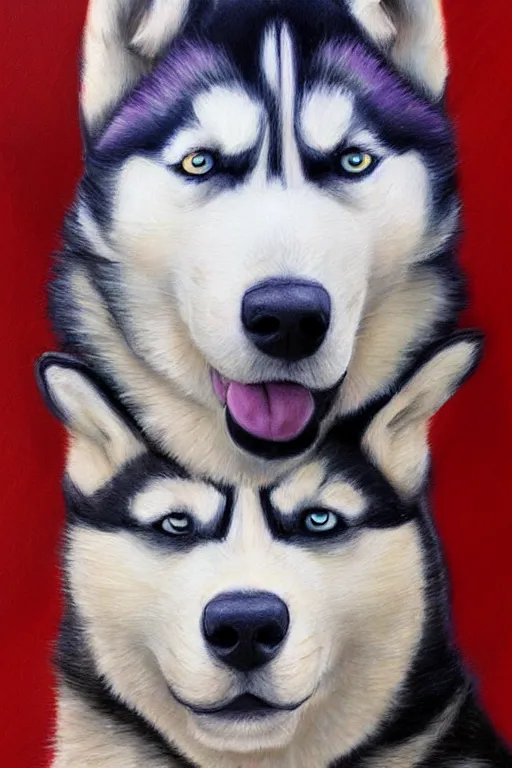 Image similar to a portrait painting of a husky in cowboy costume, character design, anime, furry