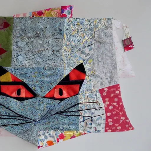 Prompt: a sleeping cat made of patchwork fabrics