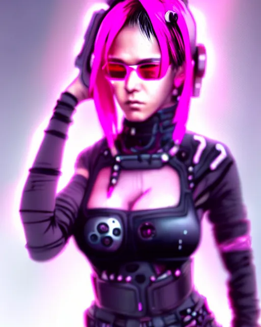 Image similar to female cyberpunk in pink and black, very detailed, realistic face, detailed face, matte, tonemapping, bbwchan, perfection, 4 k, cushart krenz