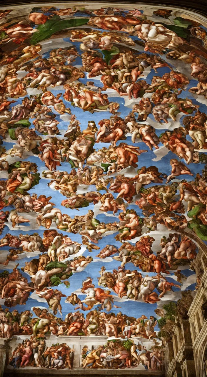 Prompt: a sistine chapel made of vegetables, 8 k, artstation, highdetailed