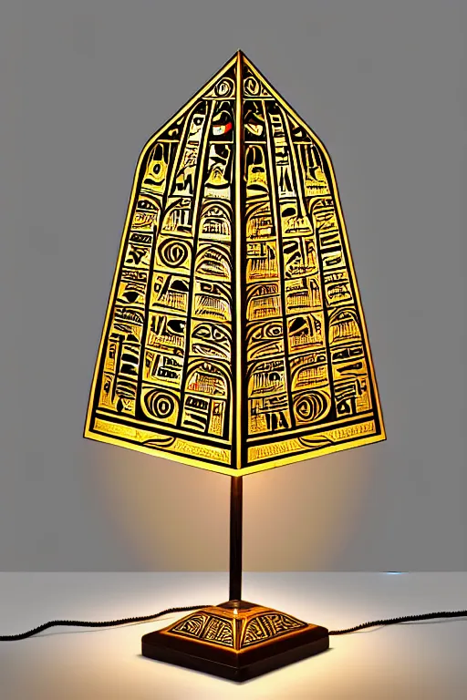 Image similar to Egyptian tomb table lamp, intricate art deco leaf designs, elegant, highly detailed egyptian patterns, hieroglyph, sharp focus, art by Artgerm and beeple