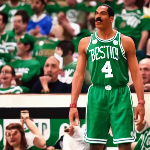 Prompt: realistic super mario playing for the boston celtics