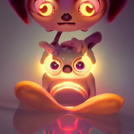 Image similar to adorable glowing creature, trending on artstation, cute, big eyes, concept art, pixar, disney, highly detailed, cinematic composition, unreal engine, 3 d rendered in octane