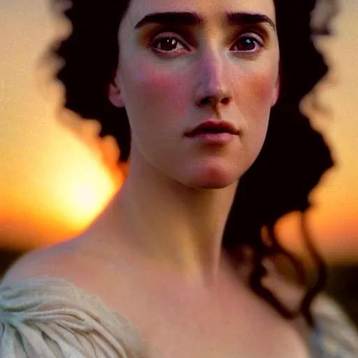 Image similar to photographic portrait of a stunningly beautiful renaissance pre raphaelite female in soft dreamy light at sunset, jennifer connelly, contemporary fashion shoot, by edward robert hughes, annie leibovitz and steve mccurry, david lazar, jimmy nelsson, breathtaking, 8 k resolution, extremely detailed, beautiful, establishing shot, artistic, hyperrealistic, beautiful face, octane render