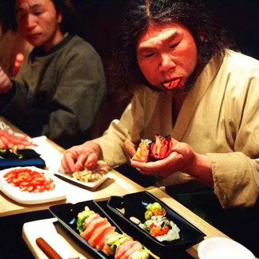 Image similar to neanderthal people in eurasia eating sushi 4 0 0 0 0 years ago