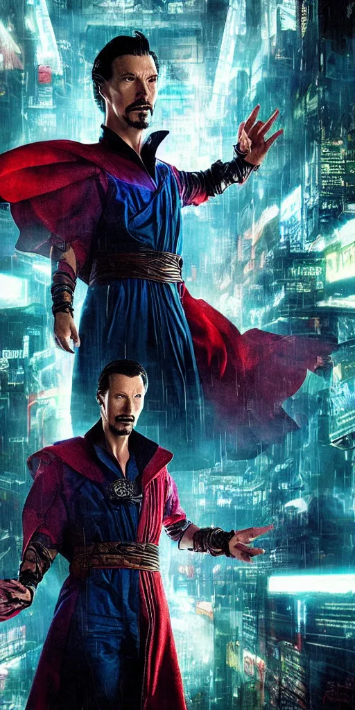 Image similar to cyberpunk, dr strange, photograph, cinematic,