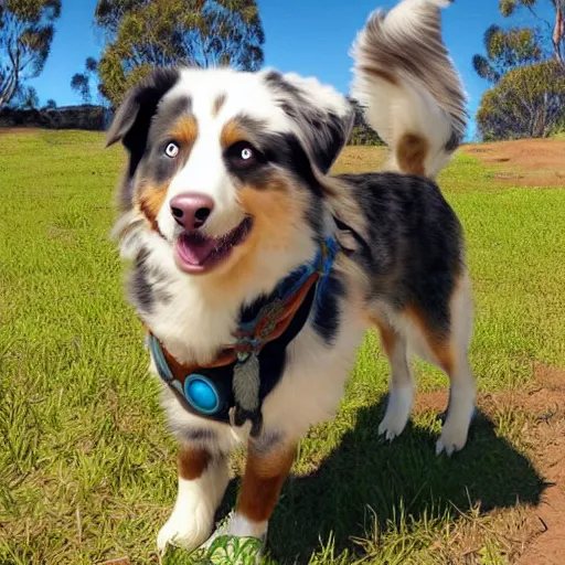 Image similar to australian shepherd with link, breath of the wild style