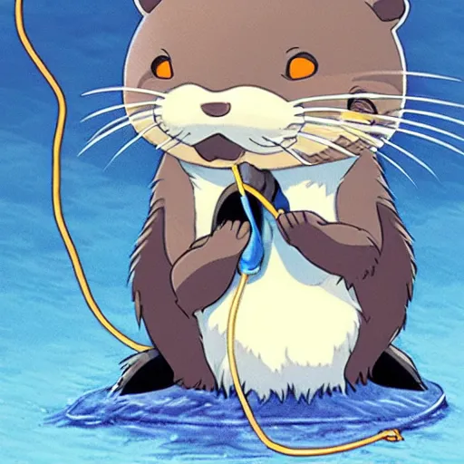 Prompt: studio ghibli otter with overear headphones
