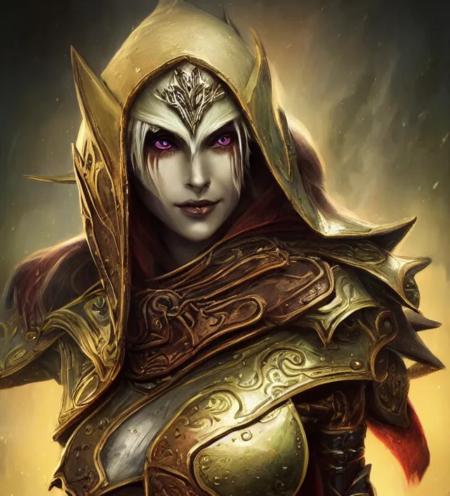 Image similar to Sylvanas Windrunner portrait, intricate ornate armor, subject in the middle of the frame, rule of thirds, golden ratio, elegant, digital painting, octane 4k render, zbrush, hyperrealistic, artstation, concept art, smooth, sharp focus, illustration from Warcraft by Ruan Jia and Mandy Jurgens and Artgerm and William-Adolphe Bouguerea