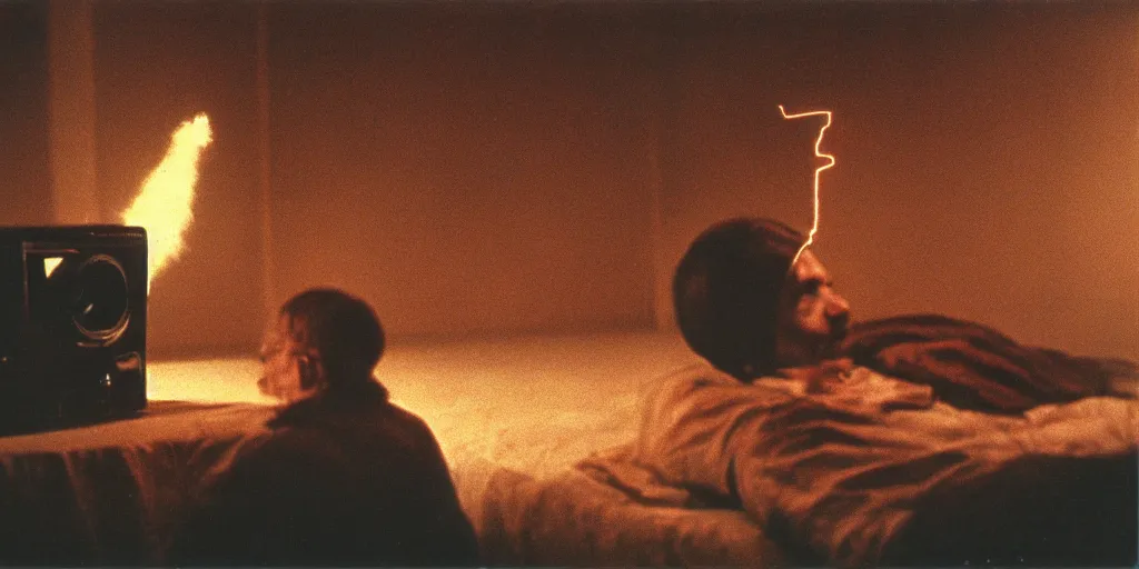 Image similar to detailed medium format photo, polaroid still from tarkovsky movie, reddy kilowatt with electricity coming from his nose, haze, high production value, intricate details, 8 k resolution, hyperrealistic, hdr, photorealistic, high definition, tehnicolor, award - winning photography, masterpiece, amazing colors