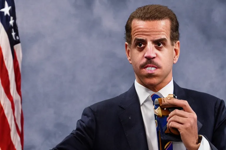 Image similar to hunter biden smoking crack pipe. wide angle view