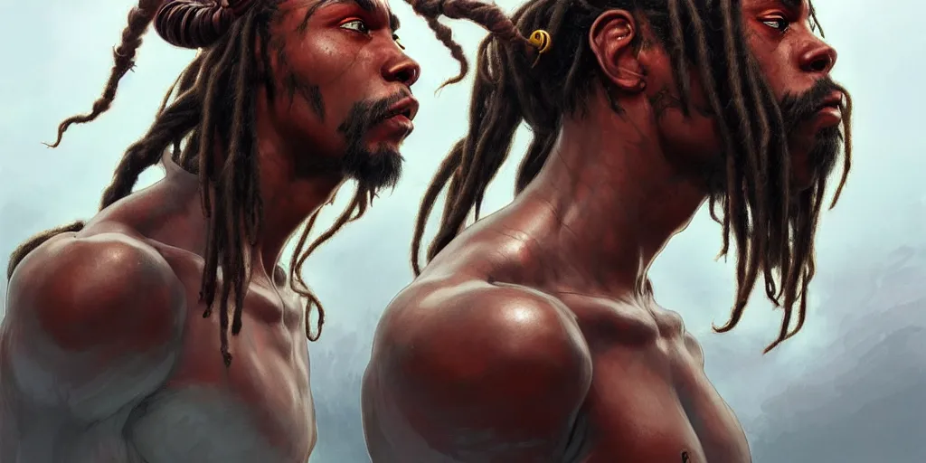 Prompt: a boxer with long dreadlocks, highly detailed, character portrait, digital painting, artstation, concept art, matte, sharp focus, illustration, art by artgerm and greg rutkowski and michael whelan and gustave dore and alphonse mucha