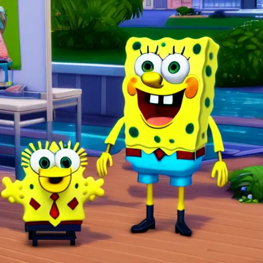 Image similar to SpongeBob with real sims in the sims 4 game, hyper realism, depth of view 8k. , connected trough wired, on a advanced lab, octane render, 4k, 8k, unreal 5, very detailed, hyper realism, trending on artstation.