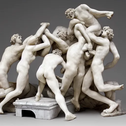 Prompt: a sculpture of a mosh pit by antonio canova, sculpture, neoclassical, stone, marble