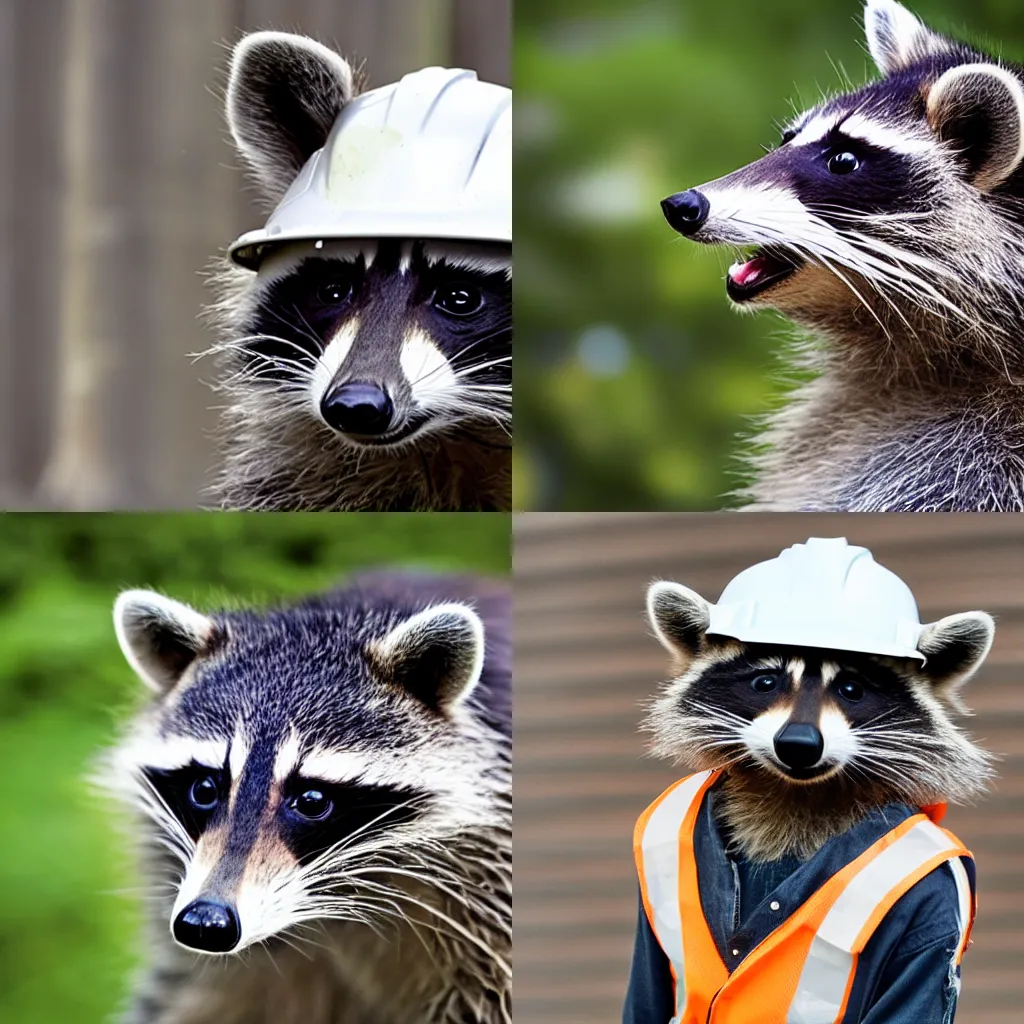 Prompt: a raccoon wearing a hardhat