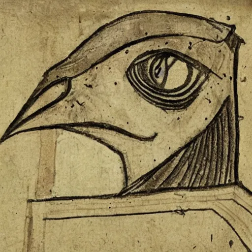 Image similar to medieval sketch of an exhausted anthropomorphic bird