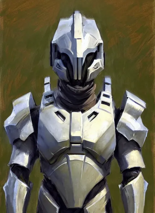 Image similar to Greg Manchess painting of a humanizedCorgian wearing Forerunner Armor from Halo, countryside, calm, fantasy character portrait, dynamic pose, above view, sunny day, artwork by Jeremy Lipkin and Giuseppe Dangelico Pino and Michael Garmash and Rob Rey, very coherent asymmetrical artwork, sharp edges, perfect face, simple form, 100mm