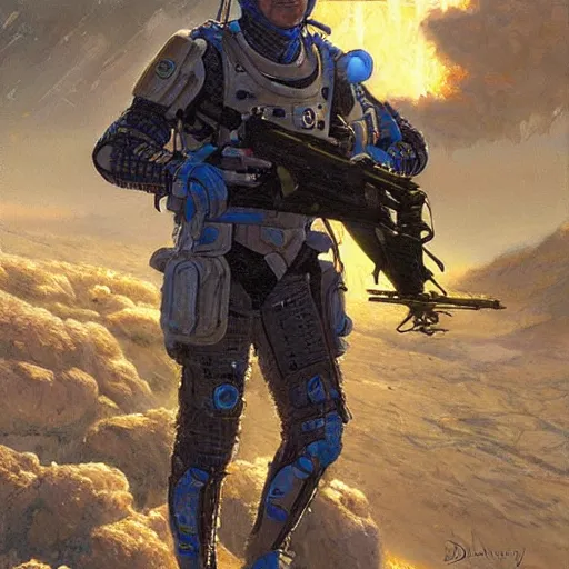 Image similar to intergalactic combat paramedic on a battlefield as a Sci-Fi character, portrait art by Donato Giancola and James Gurney, digital art, trending on artstation