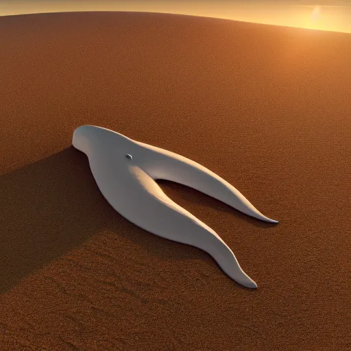 Prompt: a giant whale flying above a desert, golden hour, realism, 4 k, octane render, award winning photograph