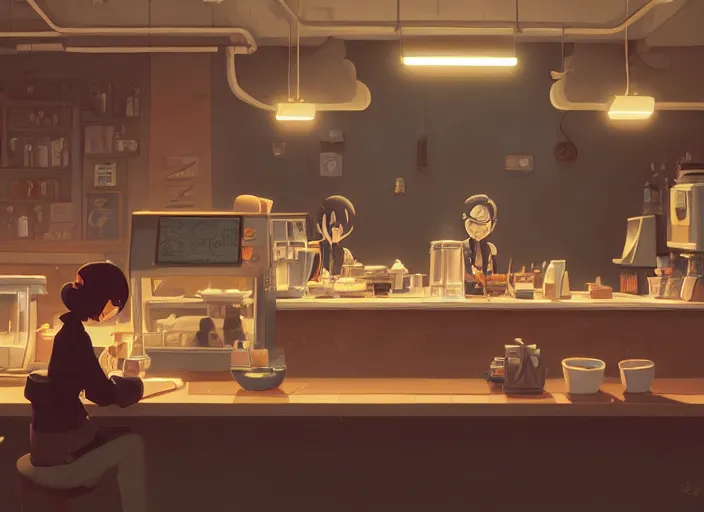 Prompt: an empty coffee shop, highly detailed, realistic, fine lines, by cory loftis, james gilleard, atey ghailan, makoto shinkai, goro fujita, studio ghibli, plain background