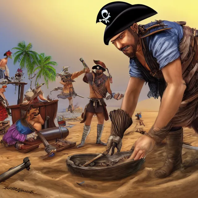Prompt: pirates dig up chest, on island, detailed, 4 k