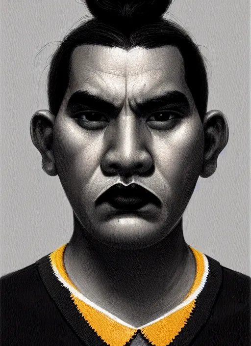 Prompt: portrait of a wide faced peruvian man with a crooked nose and a confident expression, 1 9 6 0 s, black clothes, goth, punk, brightly coloured hair, funk, intricate, elegant, highly detailed, digital painting, artstation, concept art, smooth, sharp focus, illustration, art by wlop, mars ravelo and greg rutkowski