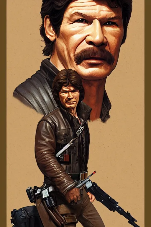 Image similar to charles bronson as han solo, action figurine toy, vaporwave, highly detailed, digital painting, artstation, concept art, smooth, sharp focus, illustration, art by artgerm and greg rutkowski and alphonse mucha