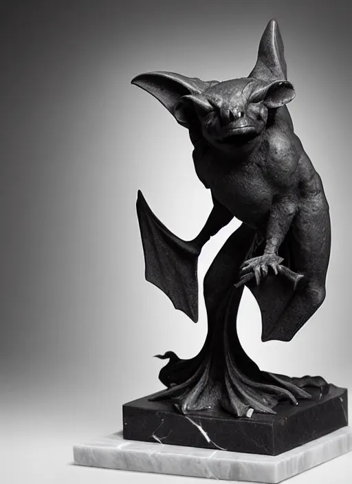 Prompt: sculpture of a vampire bat, made of marble, beautiful studio lighting