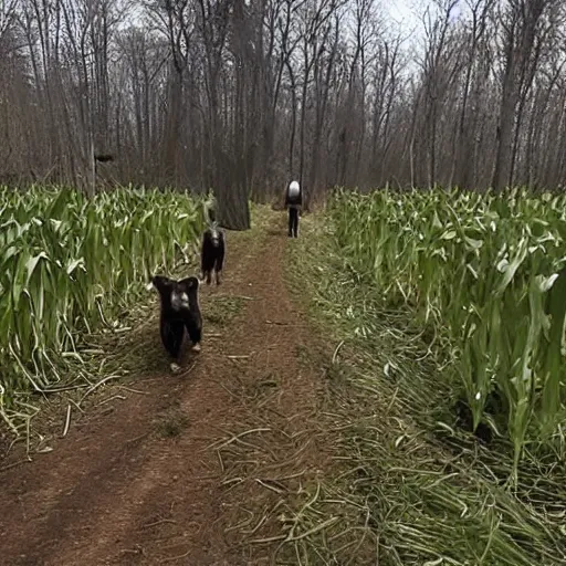 Image similar to trail cam footage of ominous floating corn cobs