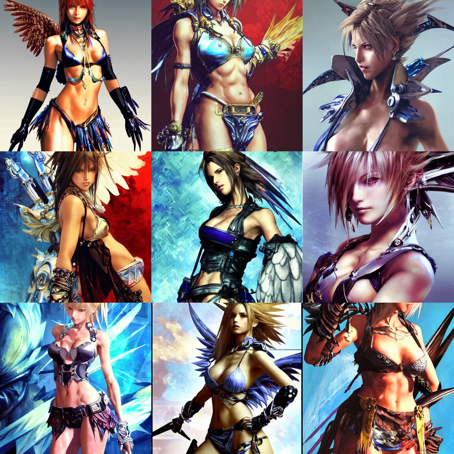 Prompt: a beautiful female sexy angel, concept - art from final fantasy x. art by yoji shinkawa and sandra chevrier, trending on artstation, award - winning, perfect composition.