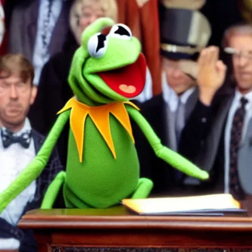 Prompt: Kermit the Frog being sworn in as President of the United States