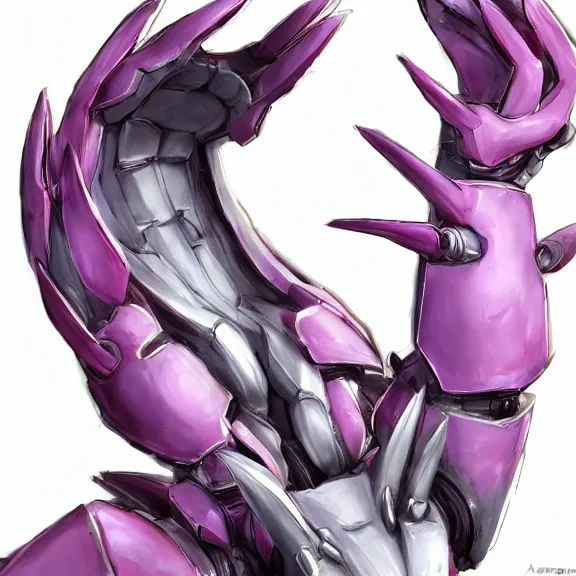 Image similar to very close up foot pov shot, hyperdetailed elegant beautiful stunning anthropomorphic mecha female dragon, laying elegantly, showing detailed dragon paws to camera, sharp claws close up, soft pads, sharp silver armor, fuchsia skin, anthro dragon art, warframe destiny fanart, furry paws furry, furaffinity, deviantart, octane, ekasportal