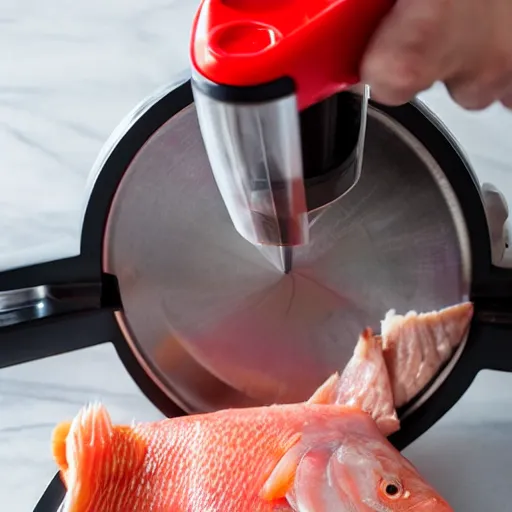 Image similar to fish being cut in a food processor