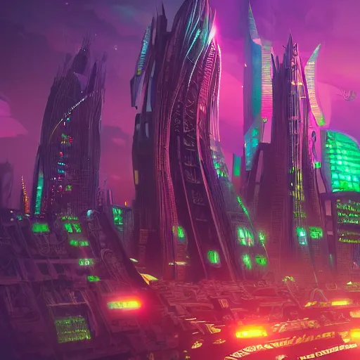Prompt: futuristic city, colourful, trending on artstation