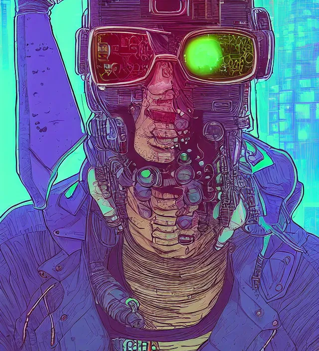 Image similar to a character portrait of a cyberpunk hacker / raver in the style of jean giraud in the style of moebius trending on artstation deviantart pinterest detailed realistic hd 8 k high resolution