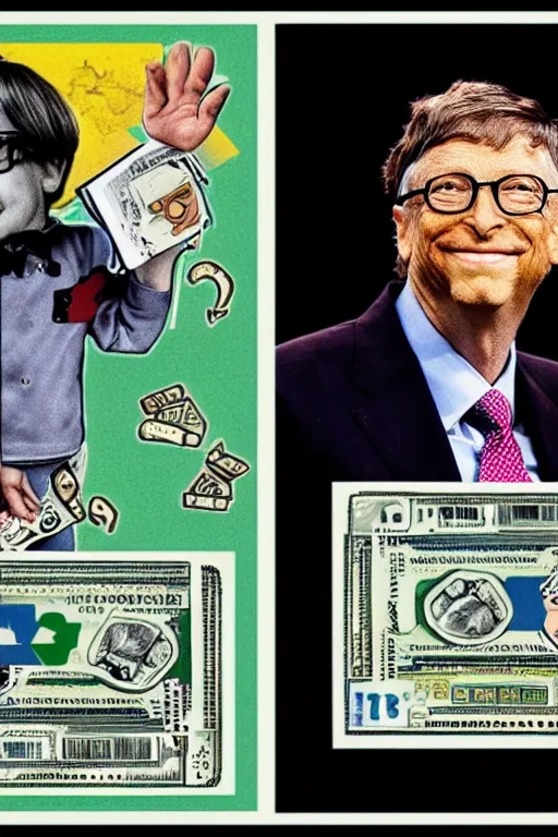 Image similar to bill gates as a garbage pail kid dollar bill