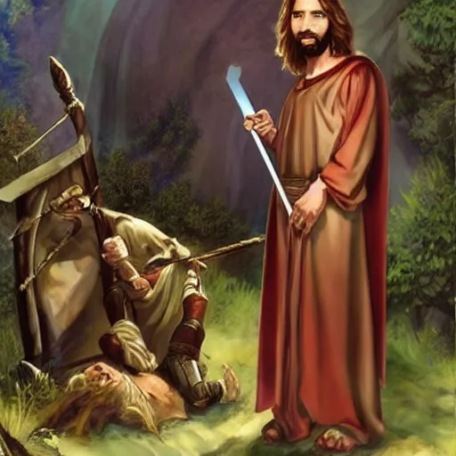 Image similar to jesus christ as a dungeons and dragons character