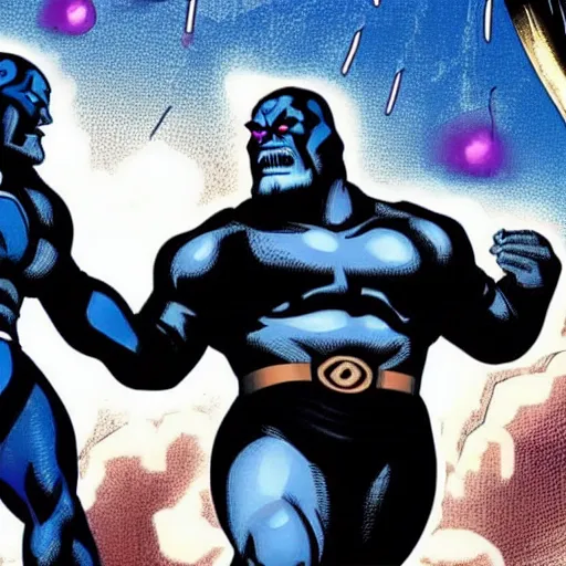 Prompt: darkseid and thanos partying together