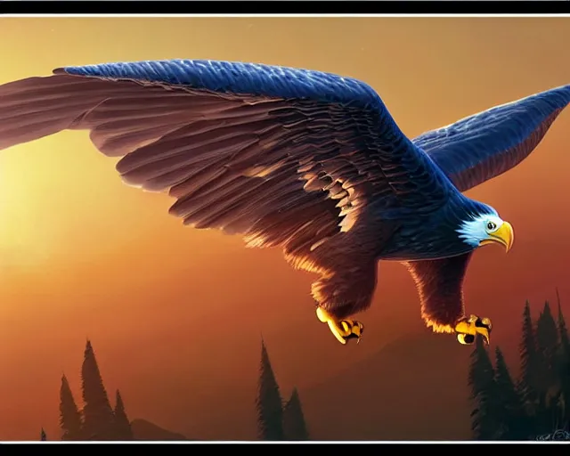 Prompt: eagle as an astronaut, sunset, mountain, disney pixar, highly detailed, trending in artstation