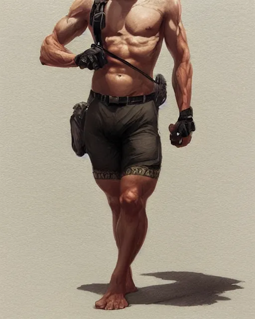 Prompt: a short man wearing glasses & cycling shorts, gay, elegant, real life skin, intricate, high detailed, artstation, concept art, smooth, sharp focus, art by artgerm and greg rutkowski