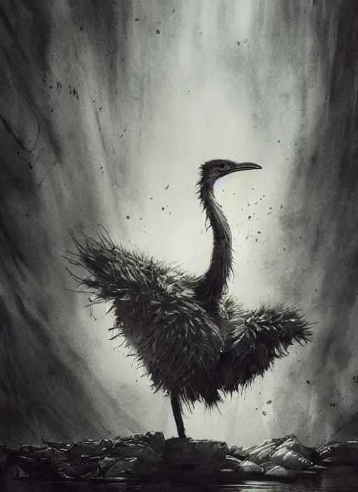 Image similar to emo emu, watercolor, dramatic lighting, cinematic, establishing shot, extremely high detail, foto realistic, cinematic lighting, pen and ink, intricate line drawings, by Yoshitaka Amano, Ruan Jia, Kentaro Miura, Artgerm, post processed, concept art, artstation, matte painting, style by eddie mendoza, raphael lacoste, alex ross