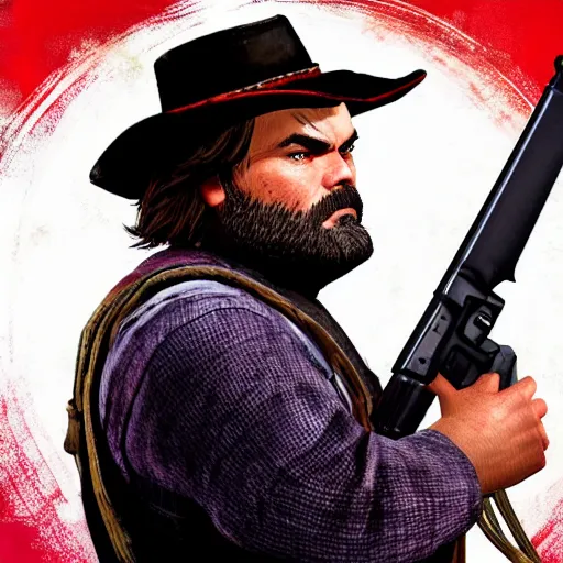 Image similar to jack black in red dead redemption 2, character render, full body shot, highly detailed, in game render