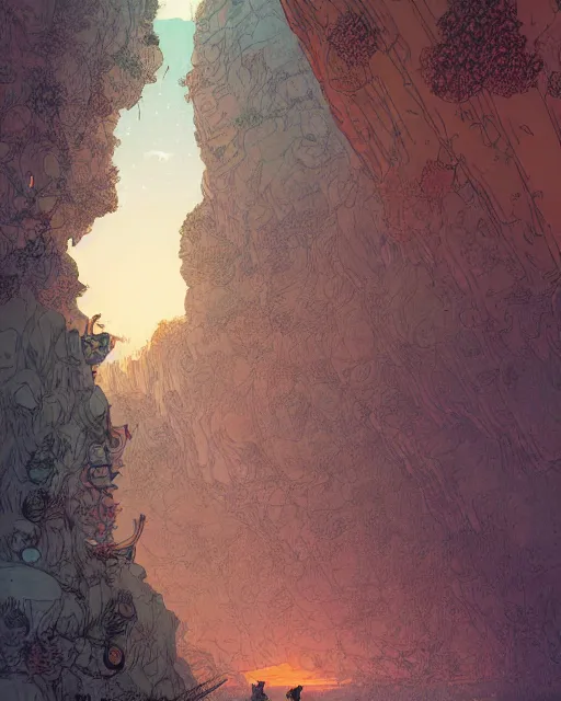 Image similar to a boy sneaking behind a giant sleeping giant, in a cave by the water, digital art, illustrated by james gurney and victo ngai