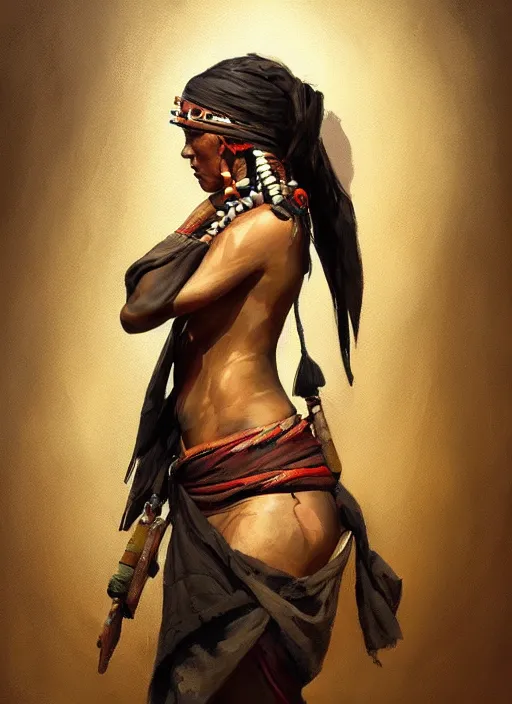 Image similar to A painting of a tribal woman trending on artstation in the style of Greg Rutkowski