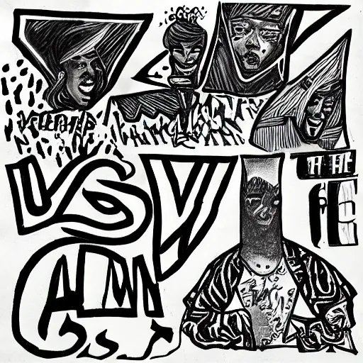 Image similar to drawings in the style of whitey's seven album cover